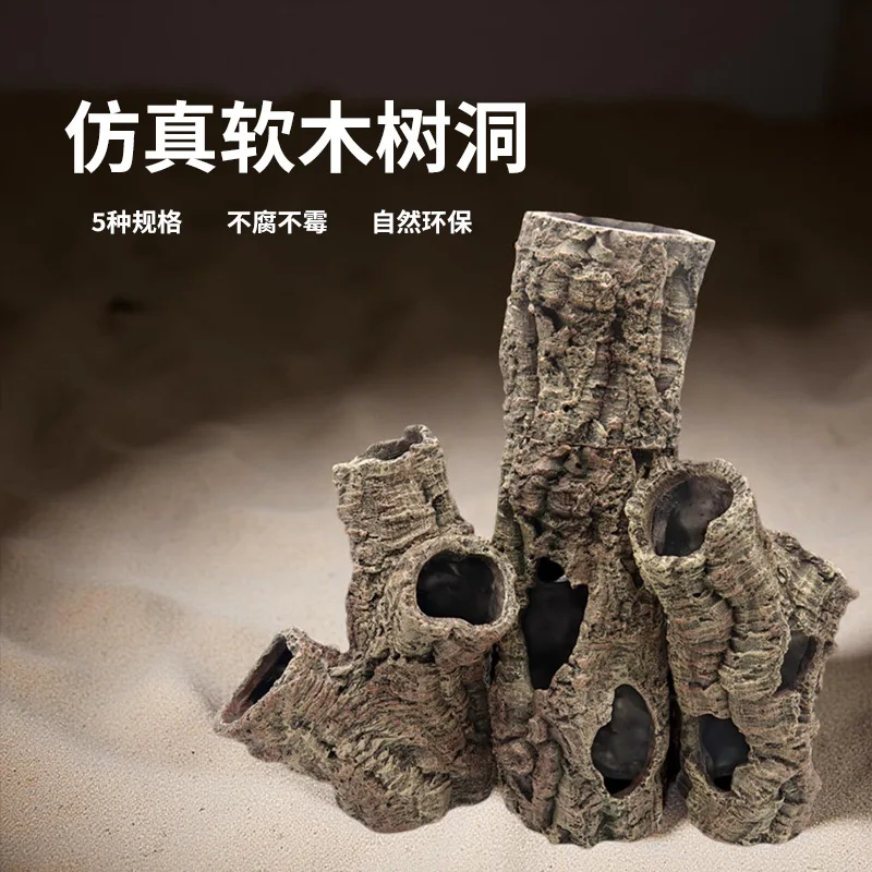 Climbing Pet Portuguese Cork Tree Hole Simulation Resin Avoidance Guardian Mane Lion Lizard Reptile Feeding Box Landscaping Cave