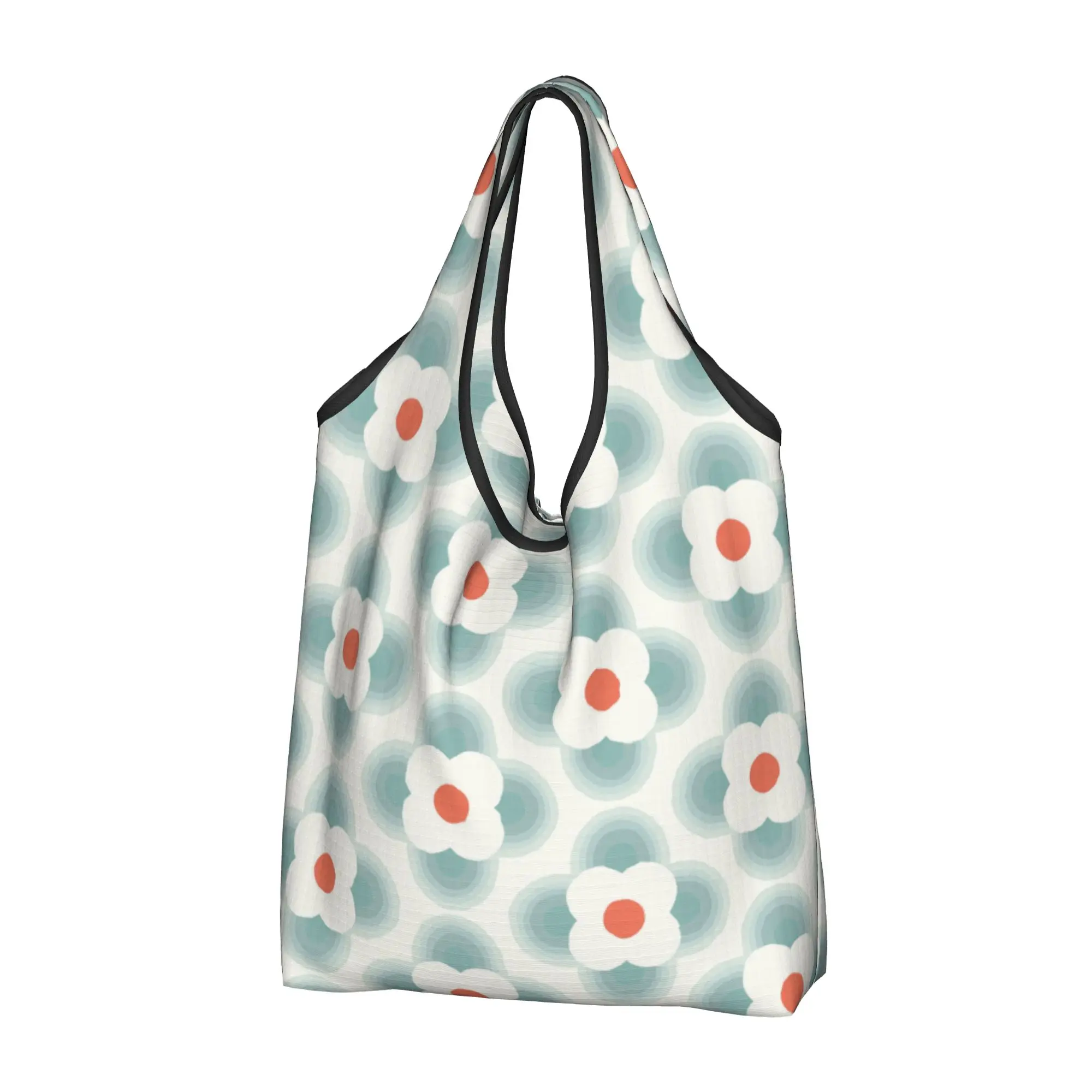 Custom Mid Century Geometric Flower Groceries Shopping Tote Bag Women Funny  Shoulder Shopper Bag Big Capacity Handbag