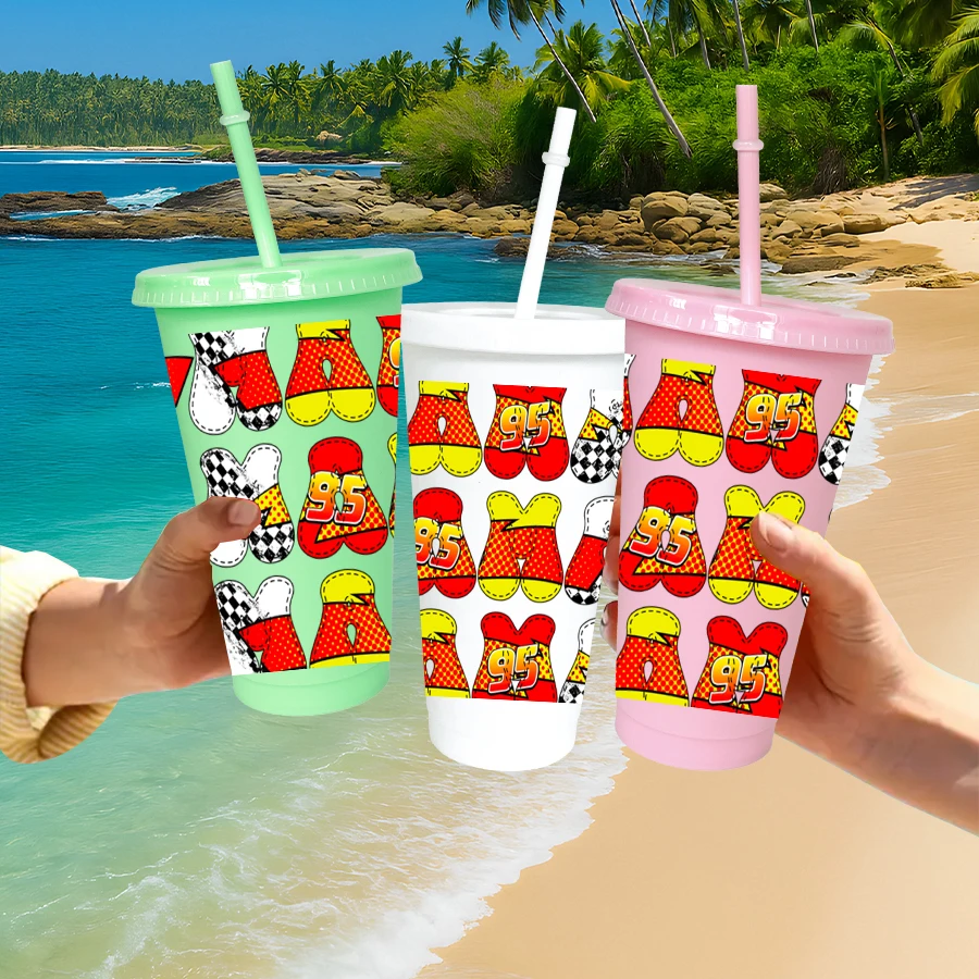 12pcs/pack Disney,Lightning McQueen,Racing 26oz Colored Plastic Tumbler Birthday Party Drinking Utensils Juice Coffee Mug