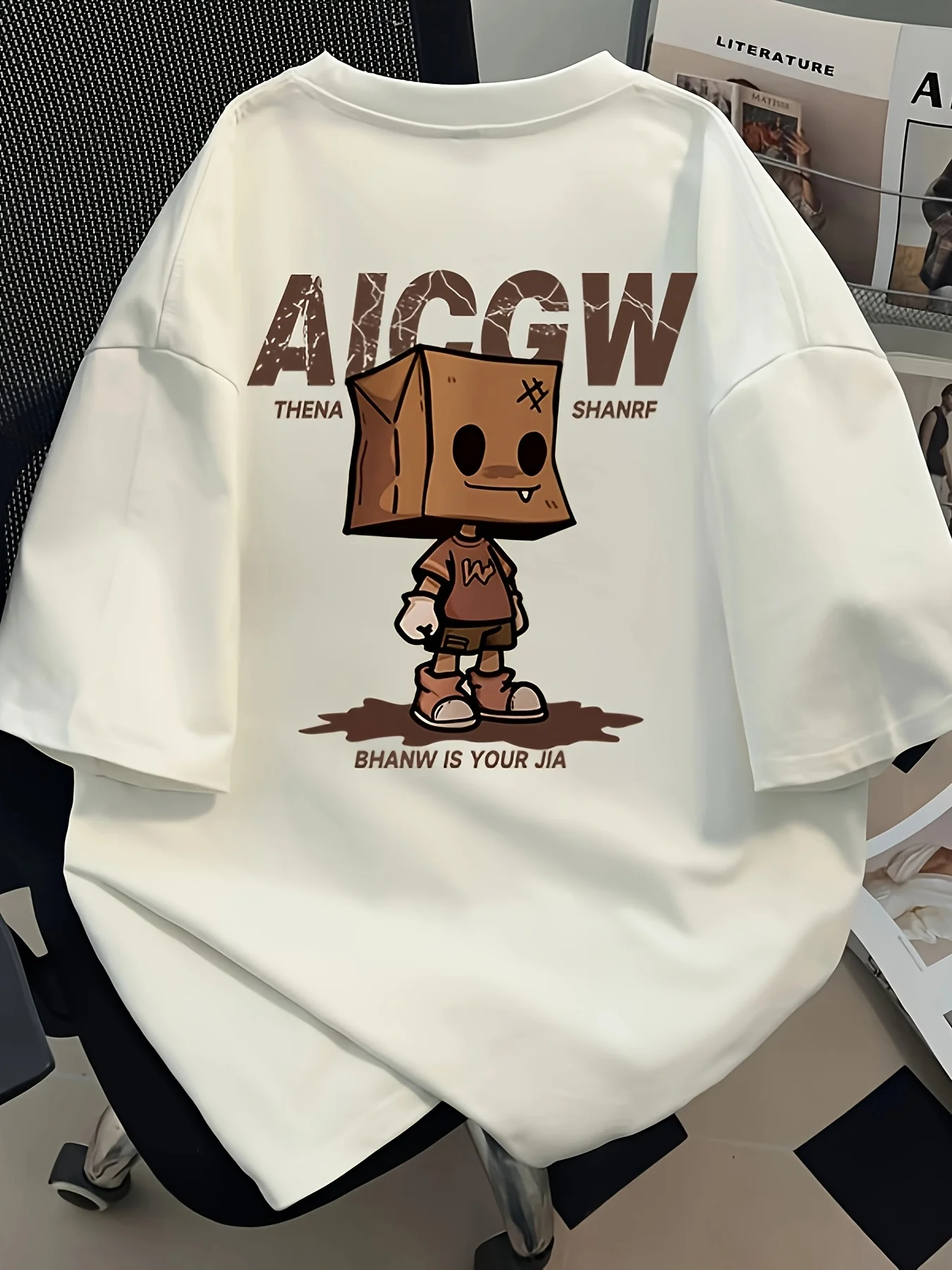 Summer 100% Cotton Men's White T Shirt Trendy Cardboard Style Boy Pattern Print Soft Breathable Fabric Suitable Daily Commuting