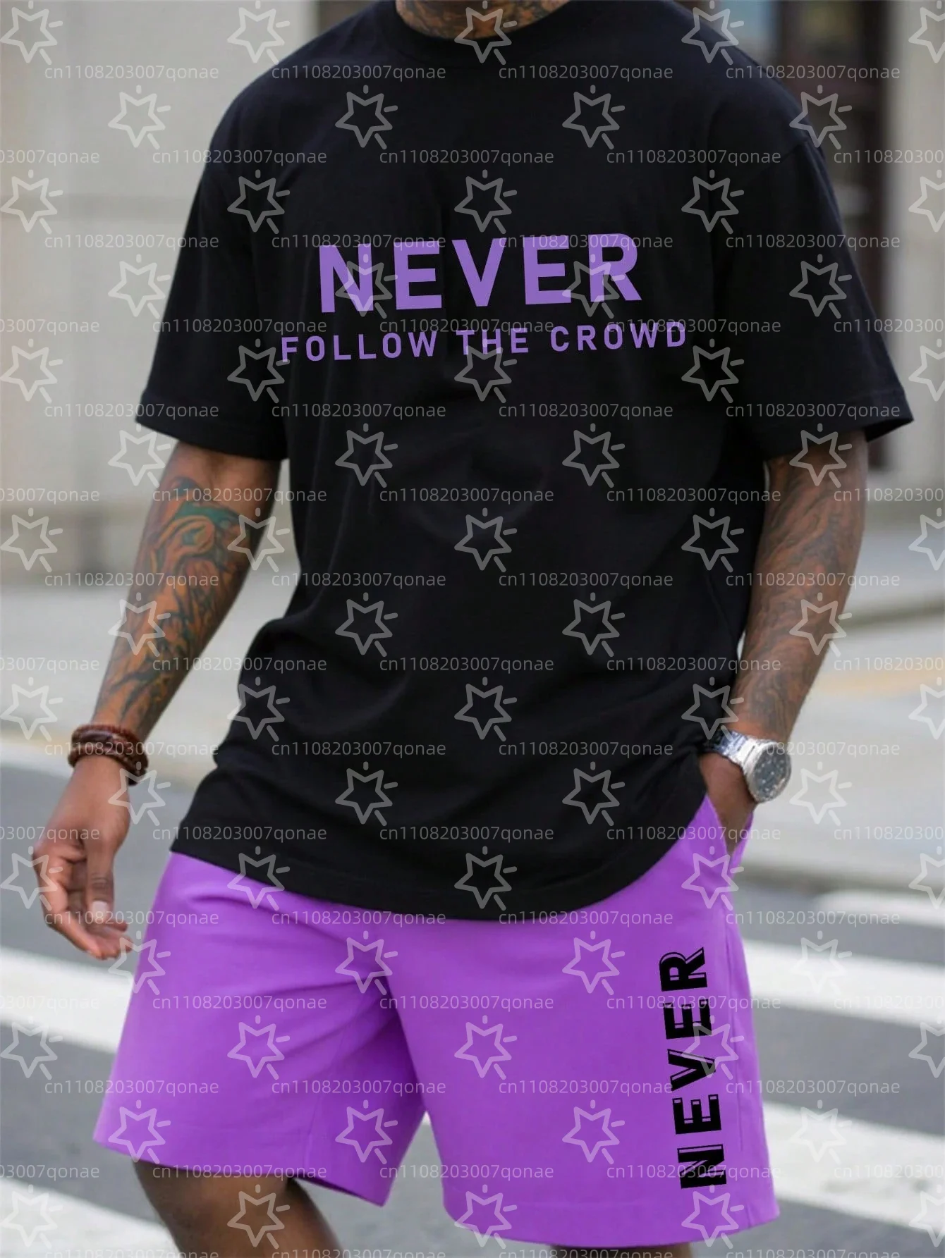 

New Summer Men's Sportswear Striped Short-Sleeve T-Shirt Set Two-Piece Outdoor Travel Apparel Relaxed-Fit Shorts Training Wear