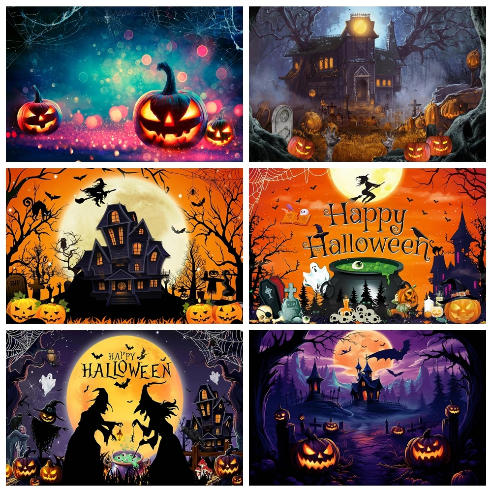 

Halloween Backdrop for Photography Horror Castle Forest Pumpkin Witch Bat Child Portrait Photo Background Decor Photo Booth