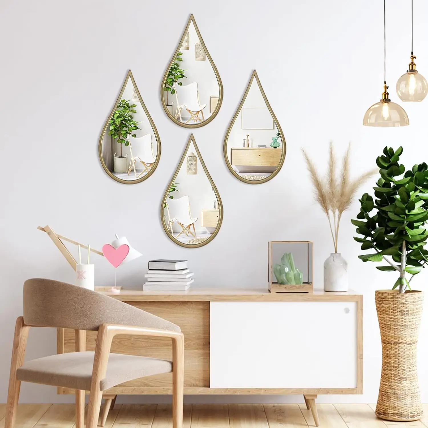 Decorative Mirrors Wall Mounted Mirror Teardrop Shape Metal Frame For Bedroom Living Dining Room Entryway Bathroom Vanity