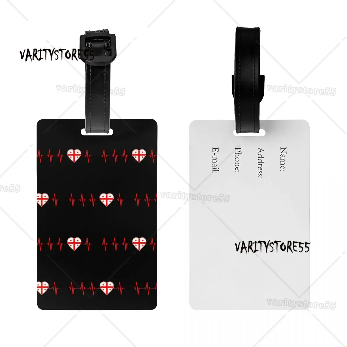 Custom Heartbeat Georgia Flag Luggage Tags Custom Georgian Heart Family Baggage Tags Privacy Cover Name ID Card