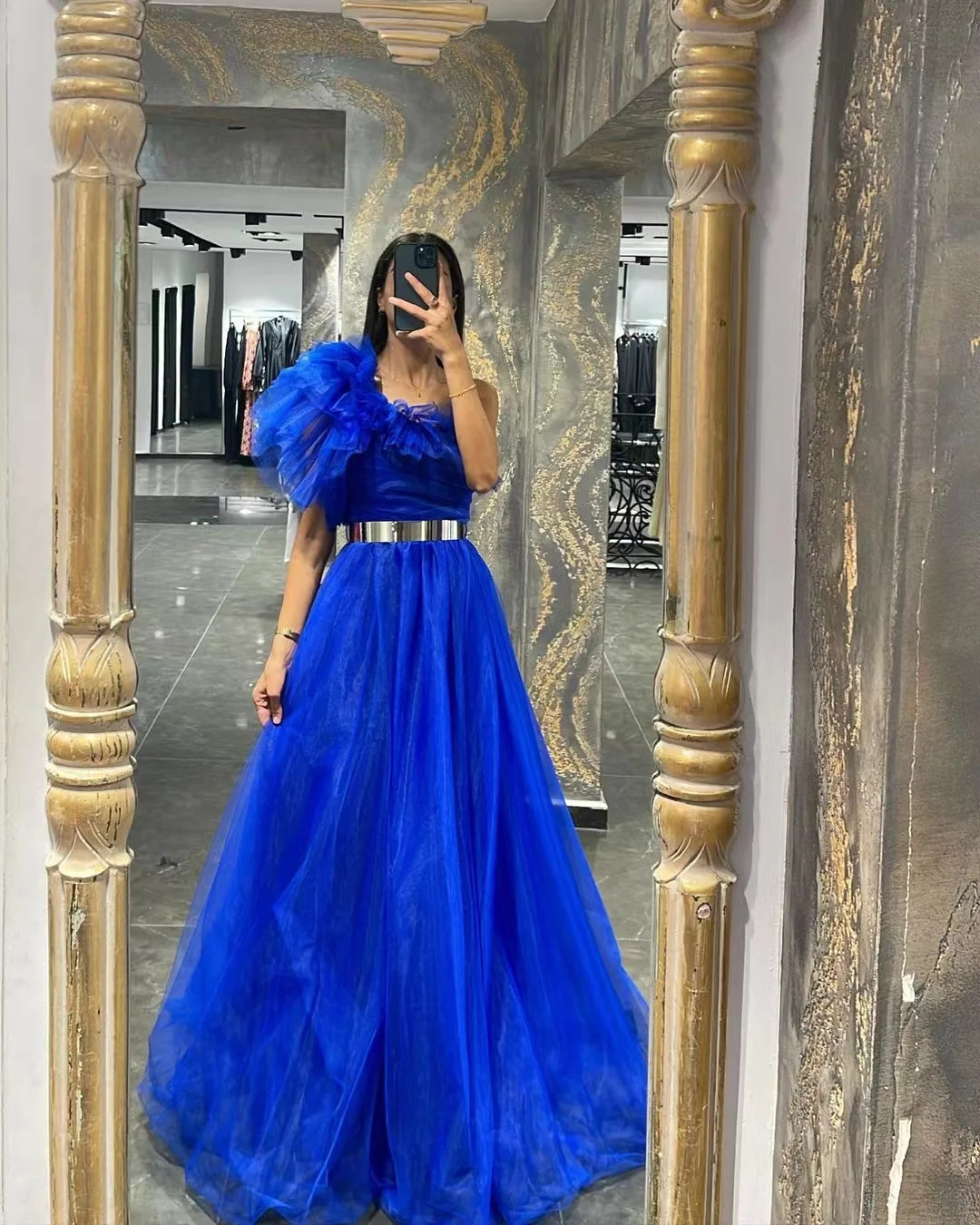 

Modern One Shoulder Prom Dresses with Sash Ruffles Sexy Back Aso Ebi Party Evening Gowns Floor Length A Line Robe De Soiree