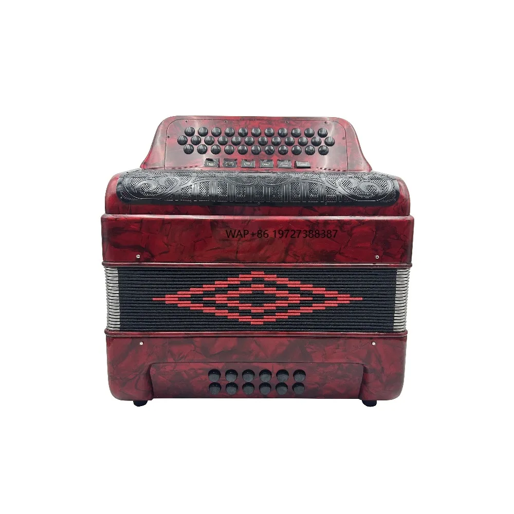 

Professional JB3412E Accordion Instrument 34-Button 12-Bass 6-Register Red Celluloid Black Grill with Black Buttons