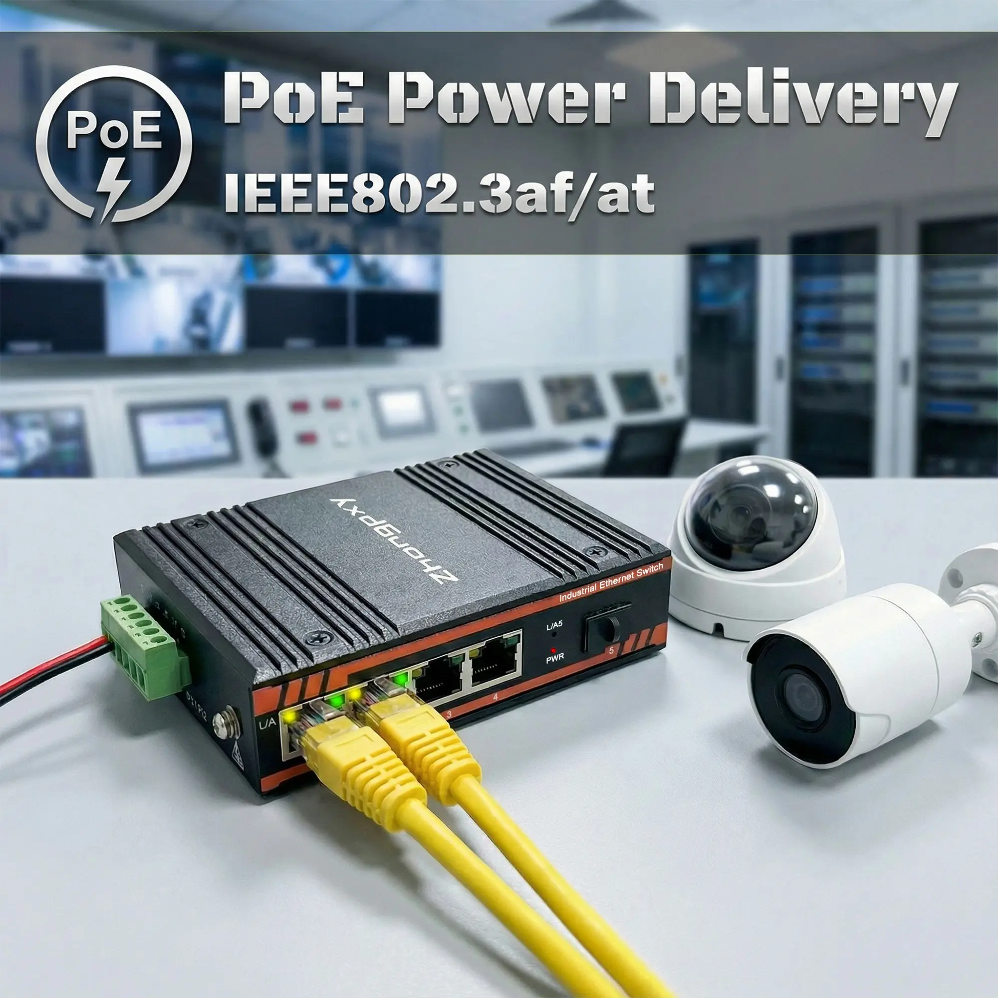 Industrial Ethernet Switch 4×Gigabit RJ45 + 1×SFP Fiber | 5-Port Unmanaged DIN-Rail Switch | IP40 Aluminum |12–52V DC|-40~80℃
