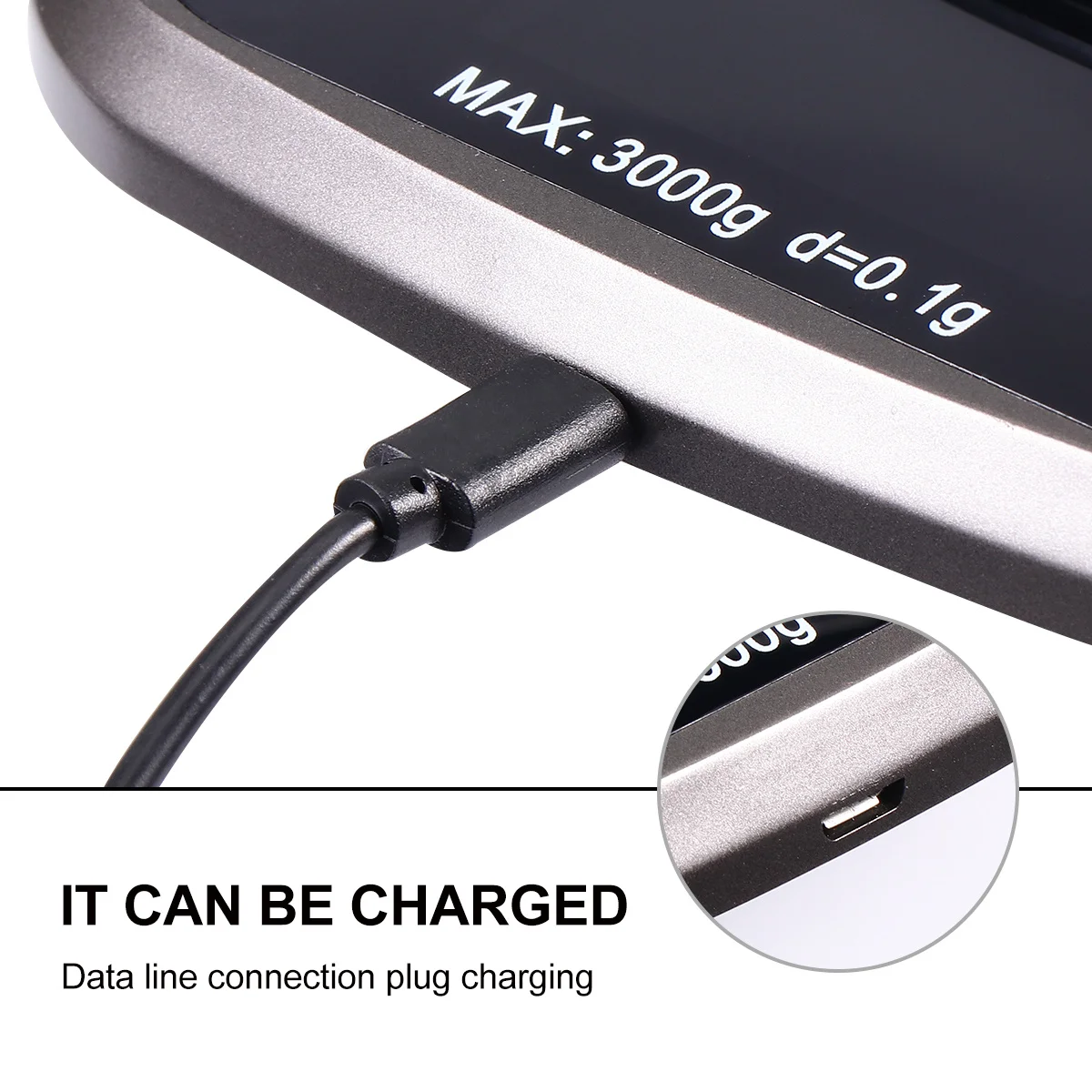 

1pc 3Kg/0.1G Rechargeable Stainless Steel Kitchen Scale Portable Digital Food Scale High Precision Lcd Display Lightweight For