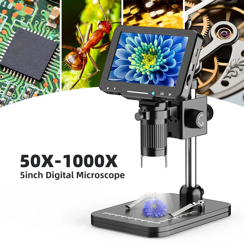 5inch Digital Microscope 1000X Coin Microscope with Screen 1080P HD Soldring Microscope with 8LEDs Compatible with Windows/Mac