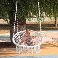 Nordic Style Cozy Macrame Hanging Chair Swing for Balcony Boho Egg Swing Seat Indoor Outdoor Rope Hammock Chair with Fringe