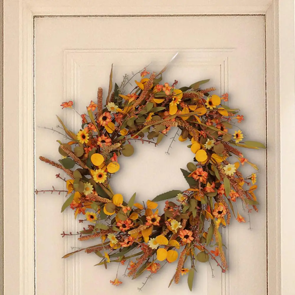 

Chrysanthemum Wreath Thanksgiving Harvest Outdoor Fall Wreaths Sunflower Vine Pumpkin Dahlia Magnolia for Autumn for Front