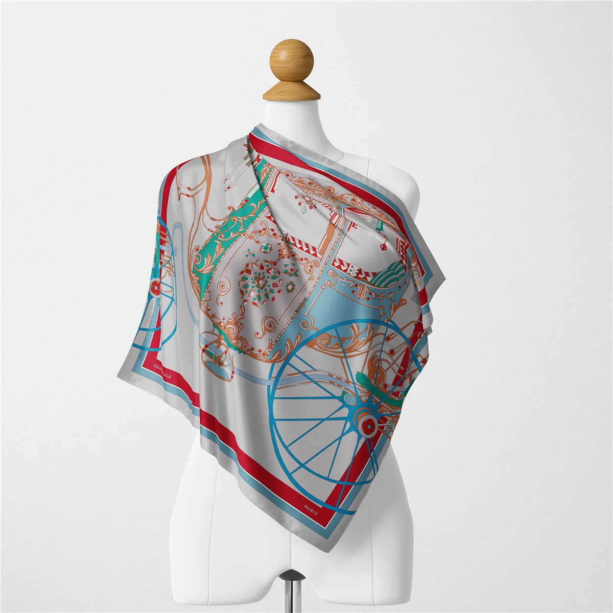 Twill Silk Scarf Woman Carriage Painting Square Scarves Wraps Bandana Small Hijab Silk Foulards Tie Headband Neckerchief 53CM