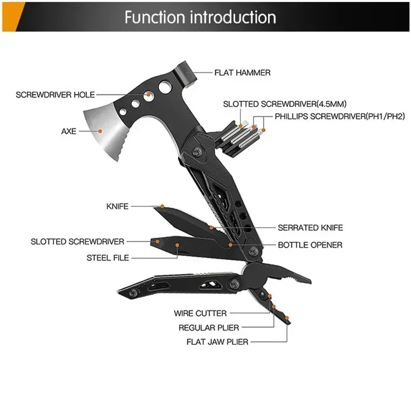Pinza per ascia multifunzionale per ascia di sopravvivenza MultiTool Martello per ascia da campeggio Strumento di fuga esterna Pinza pieghevole