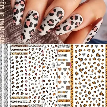 1 adet yeni leopar baskı tırnak çıkartmalar siyah beyaz kalp tırnak malzemeleri tırnak çıkartmaları çiçekler çıkartmalar tırnak dekorasyon tırnaklar üzerinde basın