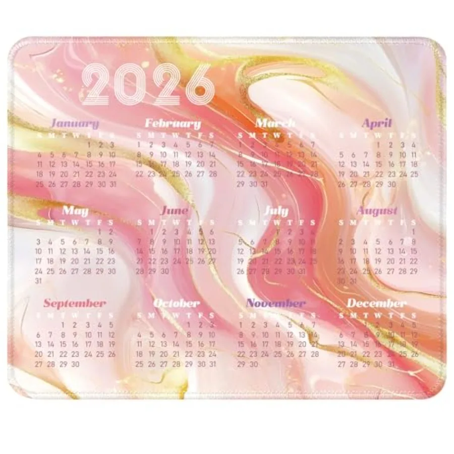 2026 Calendar Mouse Pad, 240mm×200mm Small Waterproof Mouse Mat with Stitched Edges and Non-Slip Rubber Base for Office Home Ga