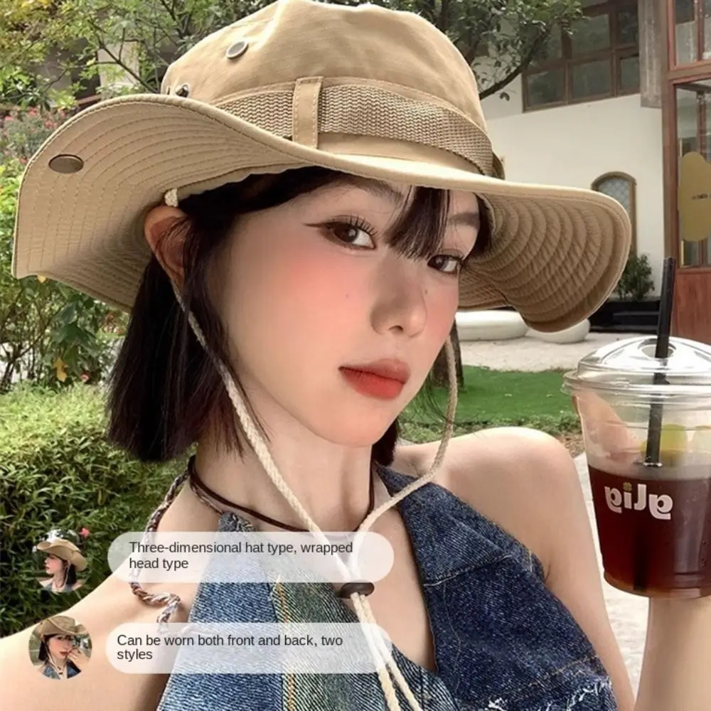 

Polyester Solid Color Sun Hats Wide Brim Adjustable Large Eaves Sun Hat Foldable Quick-drying Wide Brim Bucket Hat Holiday