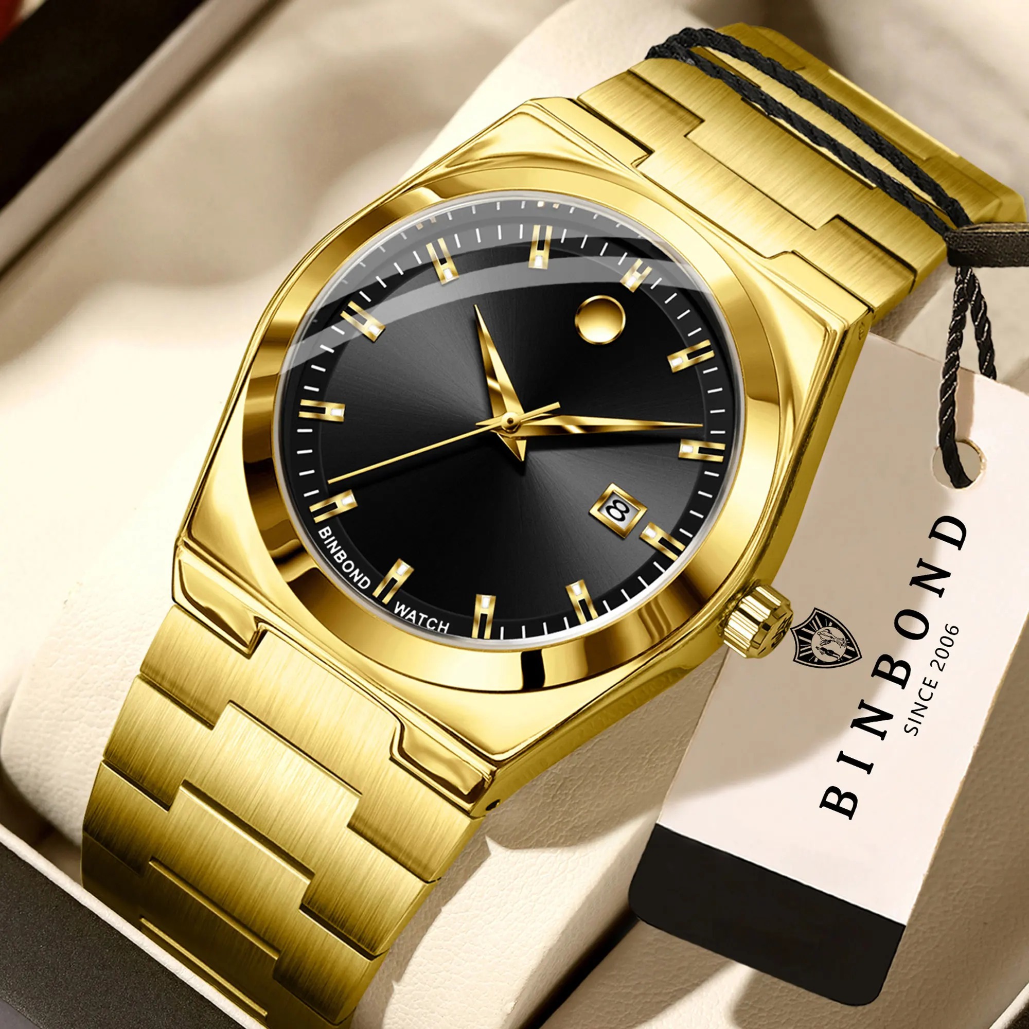 

BINBOND Luminous Waterproof Durable Stainless Steel Strap Preicse Quartz Watches For Men Luxuy Auto Date Men's Watch Reloj