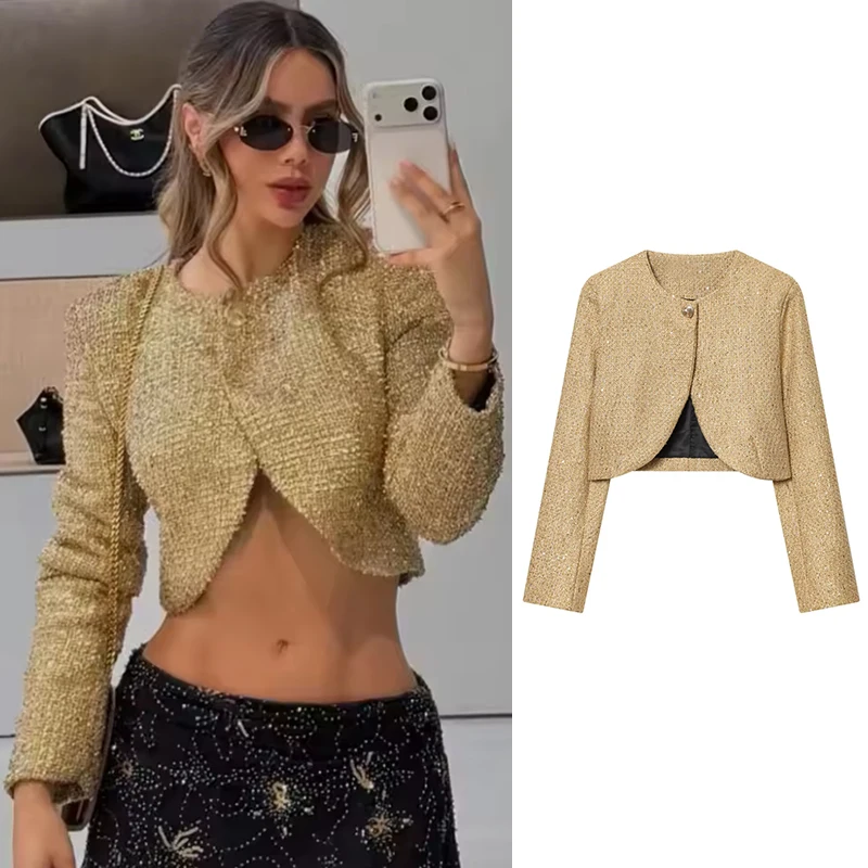 

Jackets Women's Spring 2026 New Chic Slim Short Elegant Women's Long Sleeve Coats Fashion Youth Music Festival Party Jackets