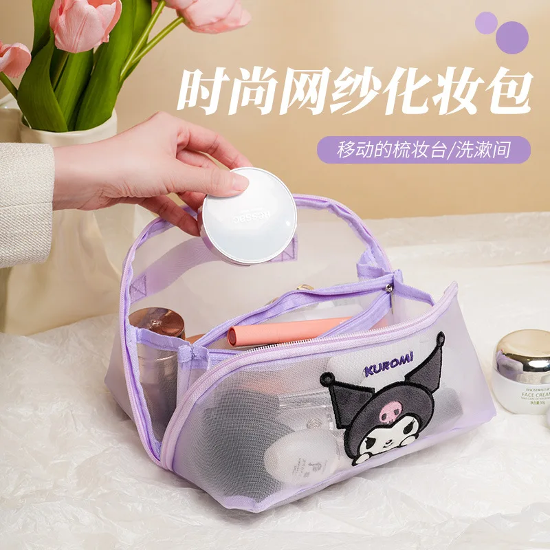 

Sanrio Kawaii Kuromi Pillow Mesh Makeup Bag My Melody Hello Kitty Y2K Large Capacity Portable Travel Toiletry Bag Gift for Kids