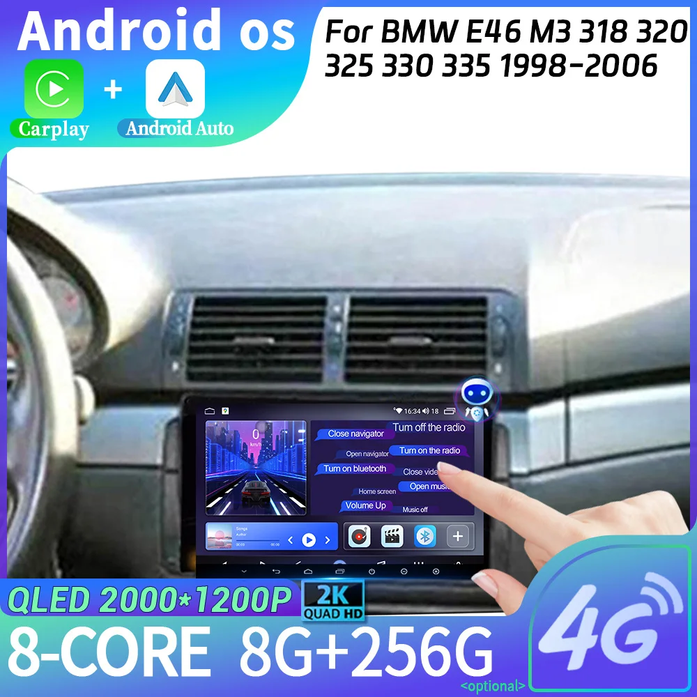 

For BMW E46 M3 318 320 325 330 335 1998-2006 Android 14 Car Radio Multimedia Navigation Wireless Carplay Stereo Head Unit Screen