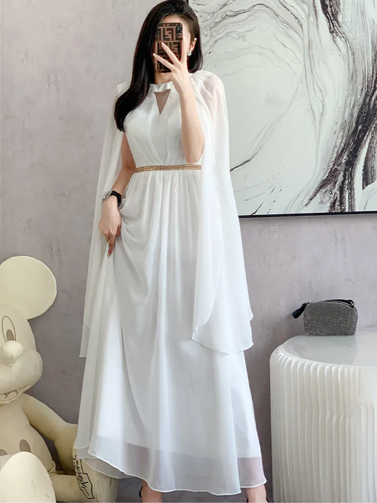 SMTHMA New Fashion Luxurry White Long Dress Women Sleeveless High-End Vintage Elegant Party Dresses Vestidos Female Clothing