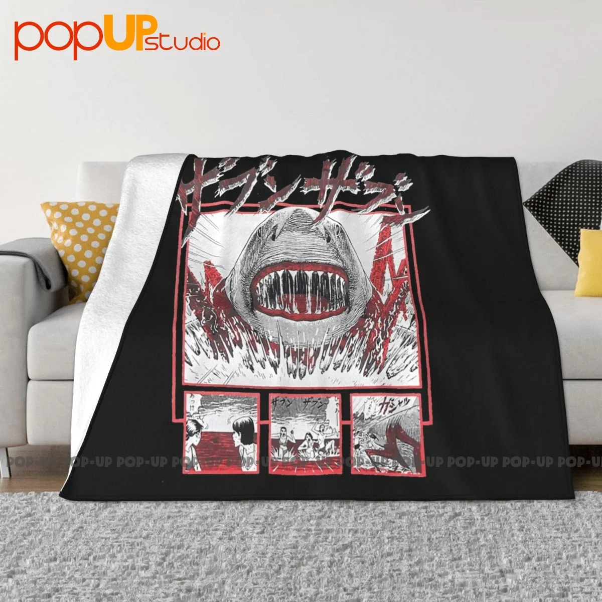 Junji Ito Gyo Shark Blanket Flannel Sofa Cover Machine Washable