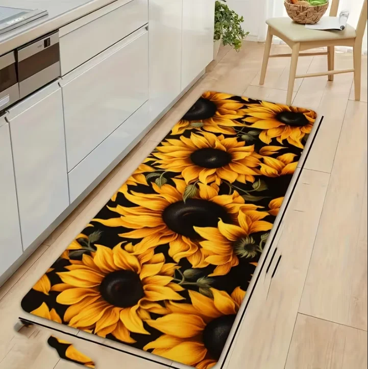 European Style Sunflower Long Carpet Floral Corridor Running Carpet Bathroom Floor Mat Non Slip Running Carpet Floor Mat Decor