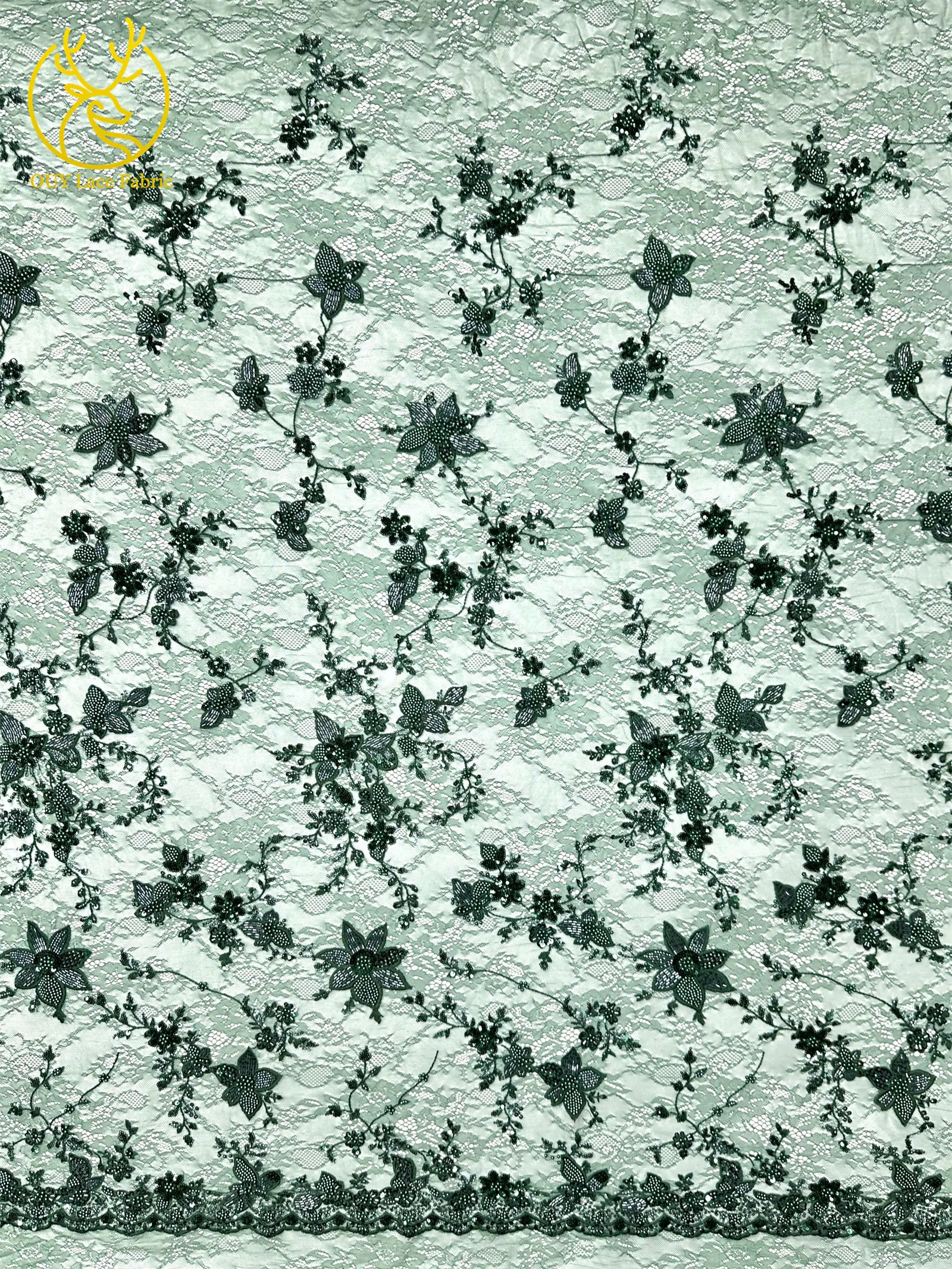 Grün Frankreich Damen Kleid Perlen Spitze Stoff 2026 Hochwertige afrikanische Stickerei Pailletten Spitze Stoff Party Abendkleid Stoff – Detail 6