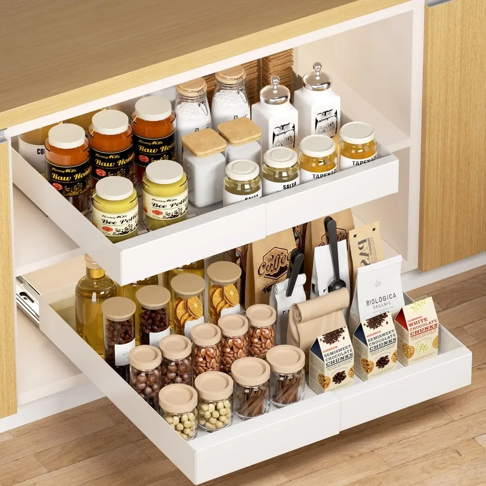 Picture 4: Adjustable Pull-Out Cabinet Storage Rack Slides Out Cabinets Drawers For Kitchen Use Non Punching Pull Out Slide Storage Racks