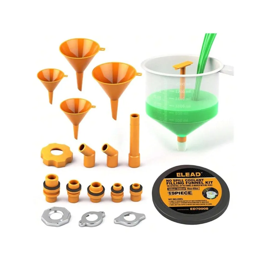 

ELEAD No-Spill Coolant Funnel Kit - 19-Piece Radiator Funnel Burping Kit, Coolant Bleeder Kit, Funnels And Adapters Universal V