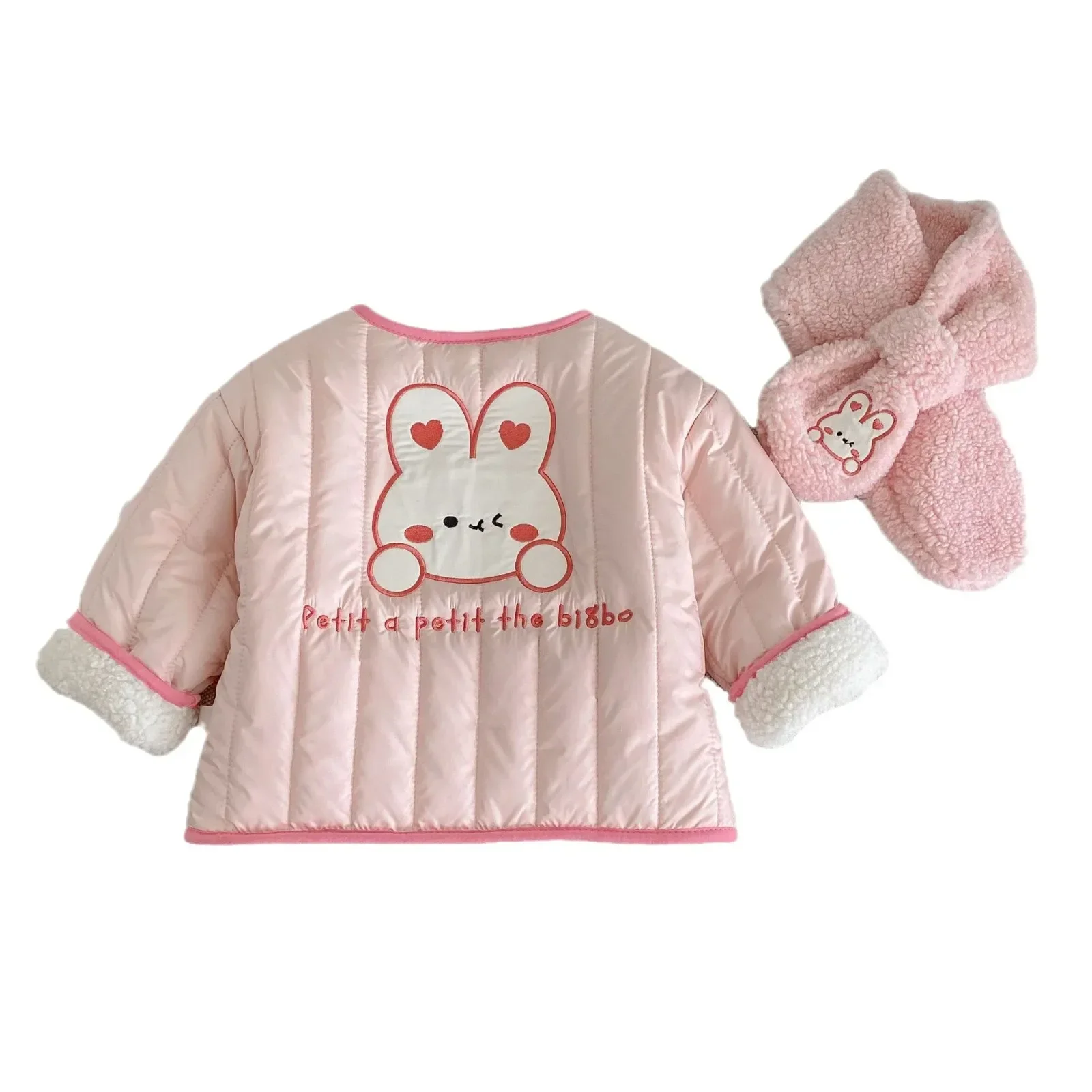 2024 Winter New in Kids Baby Girls Thicken Plush Warn Cartoon Embroidery Top Outfits , Toddler Children Cotton-padded Jacket