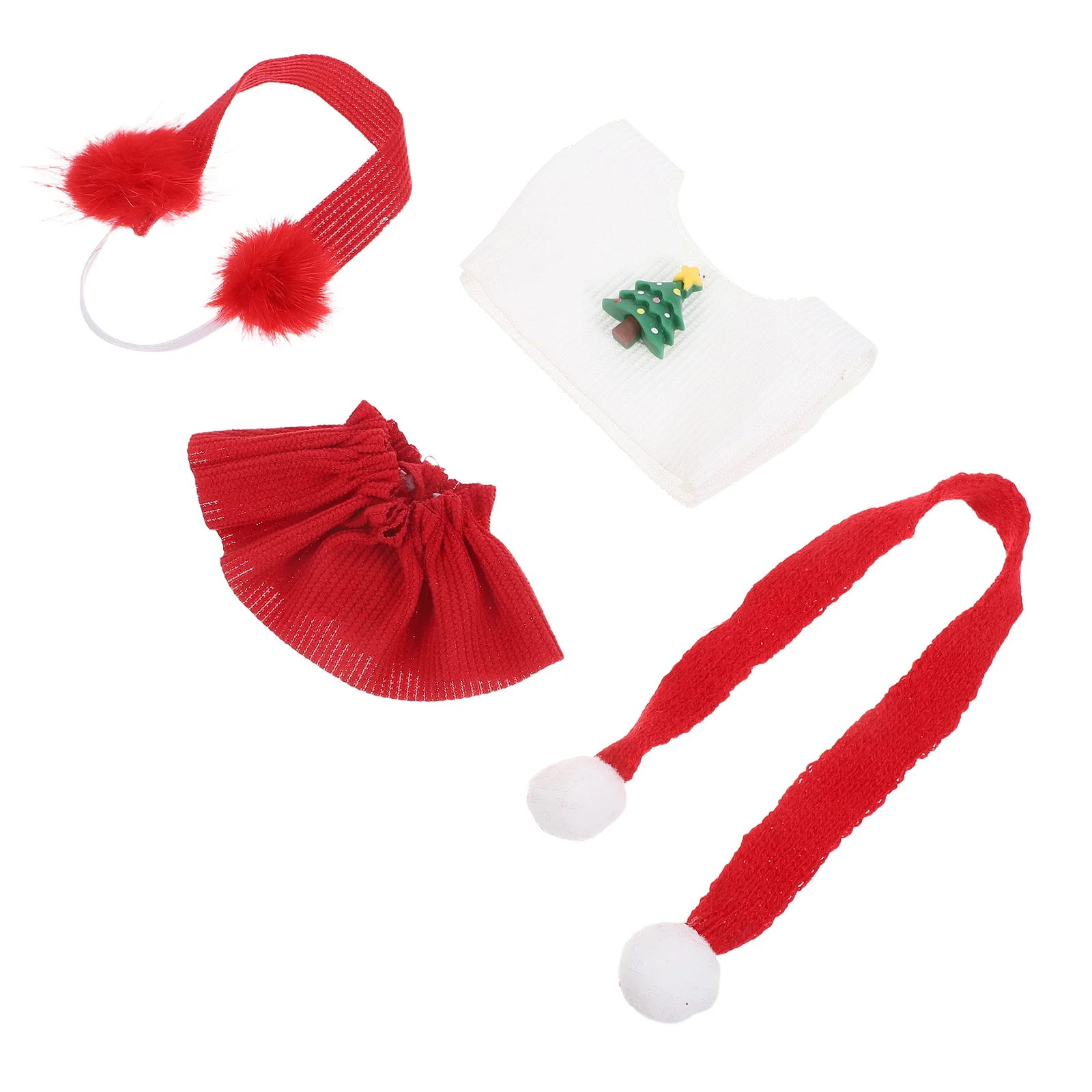 1 conjunto de roupas de inverno conjunto de malha de natal santa roupa saia cachecol earmuffs vestir roupas férias fingir jogar