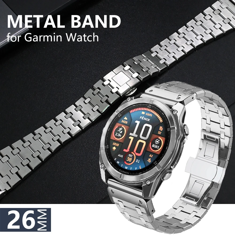 Pulseira de aço inoxidável de 26mm para garmin watch fenix 8 7x pro tactix 7 epix pro 51mm enduro 3 2x instinto 3 2x 50mm pulseira de ajuste rápido