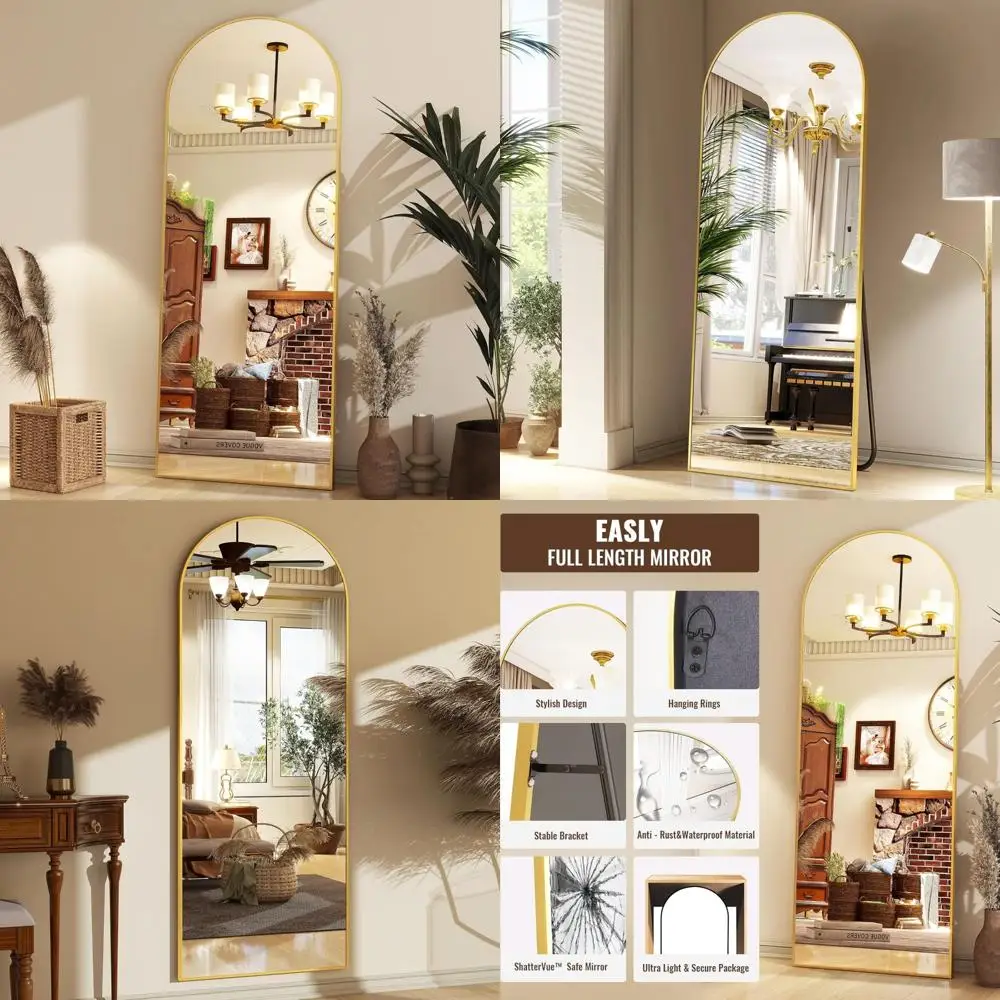 

Full Body Arched Gold Mirror with Stand, 65x24, Suitable for Floor, Wall or Leaning, Aluminum Alloy Frame, Ideal for Living Room