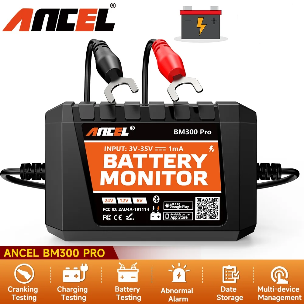 ANCEL-BM300 Pro Monitor de Bateria, 24V, 12V, SOH, SOC, Analisador de Saúde, Ferramentas a Bateria, Novo, 2022