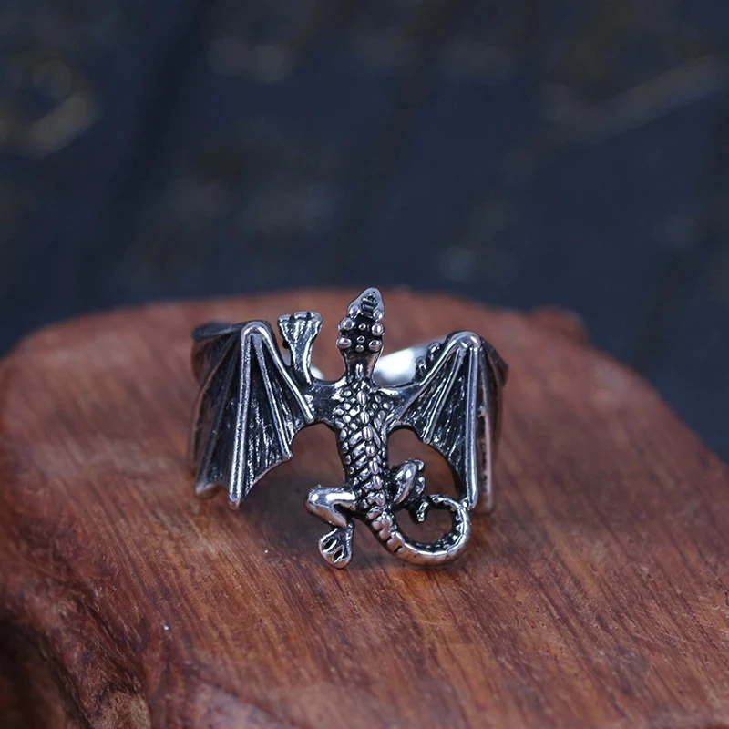 Punk Gothic Monster Ring For Men Adjustable Opening Animal Retro Lizard Dinosaur Bat Ring Personality Male Ring Jewelry Gift