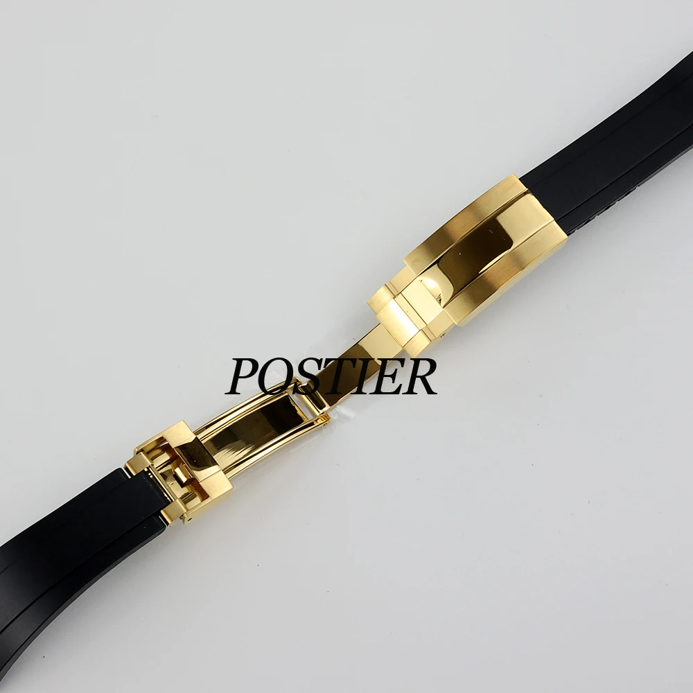 20mm rubber strap black/rose gold/gold/silver folding safety buckle for sbumariner gmt yacht NH35 watch case 40mm high quality