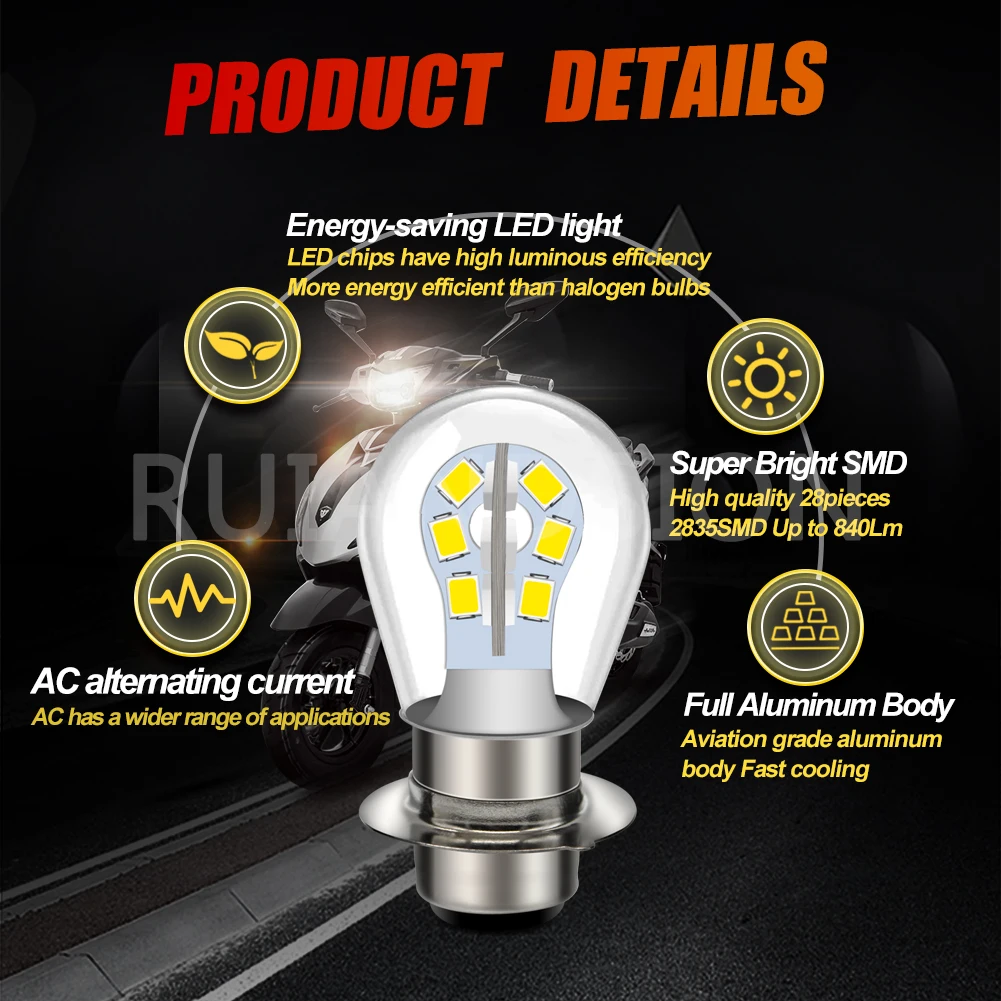 Ruiandsion H6M Motorcycle LED Bulb Motorcycle Headlight AC6V White Warm White