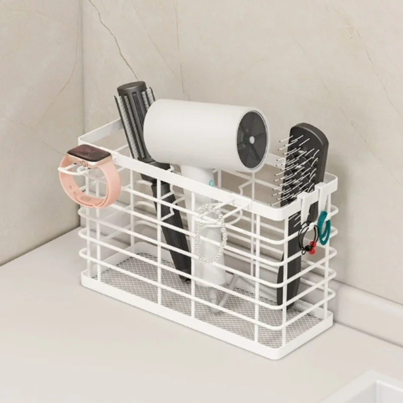 Iron Hair Dryer Storage Basket, 3‑Usage Wall / Cabinet Door / Countertop Organizer, No‑Drill Bathroom Hair Tool Holder Rack