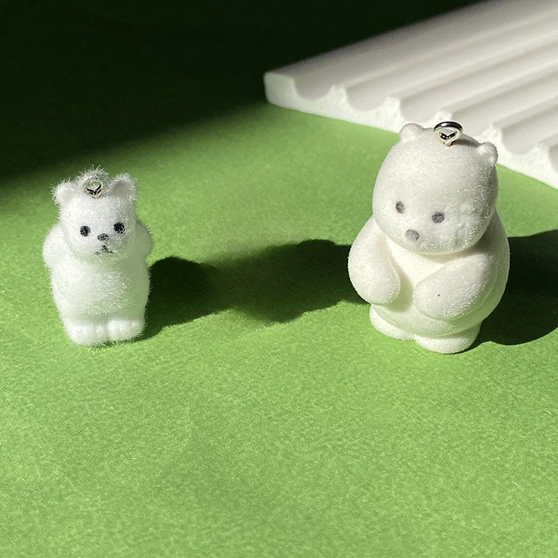 20Pcs 3D Kawaii Cartoon Mini White Polar Bear Resin Charms Plush Animal Pendant For Bag Keychain Earring DIY Crafts Jewelry Make