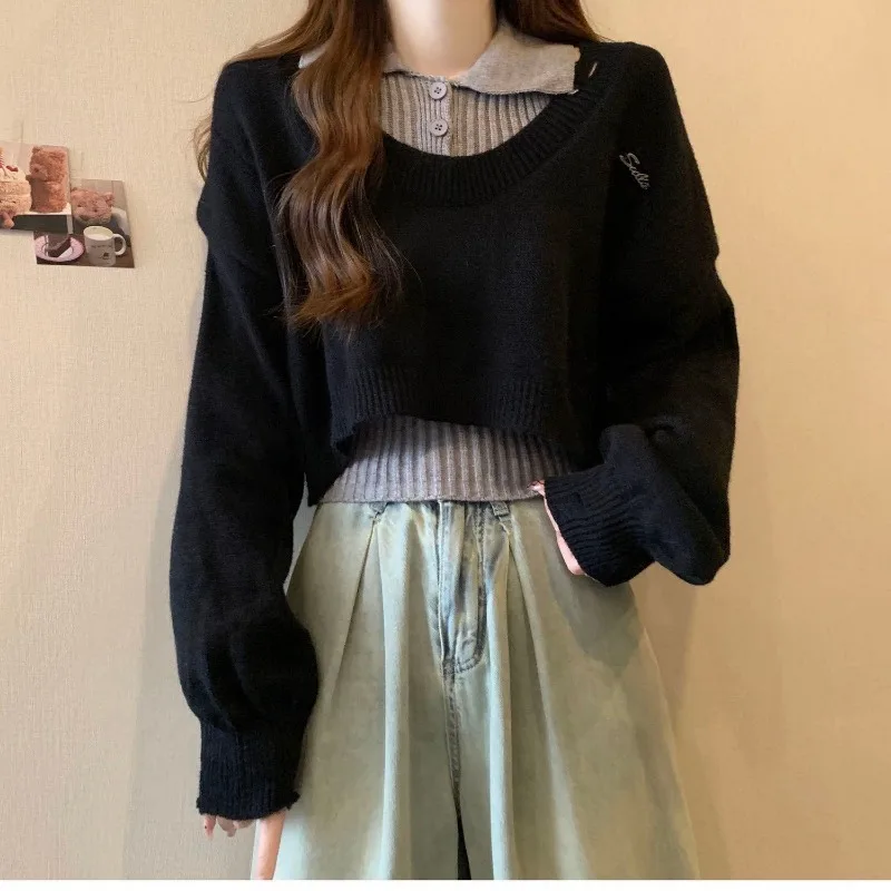 Women's Korean Autumn Winter Graceful Black Overcoat Sweater Pleated Skirts 1 or Three Piece Set Lady Long Jacket Skirt Outfits view 5