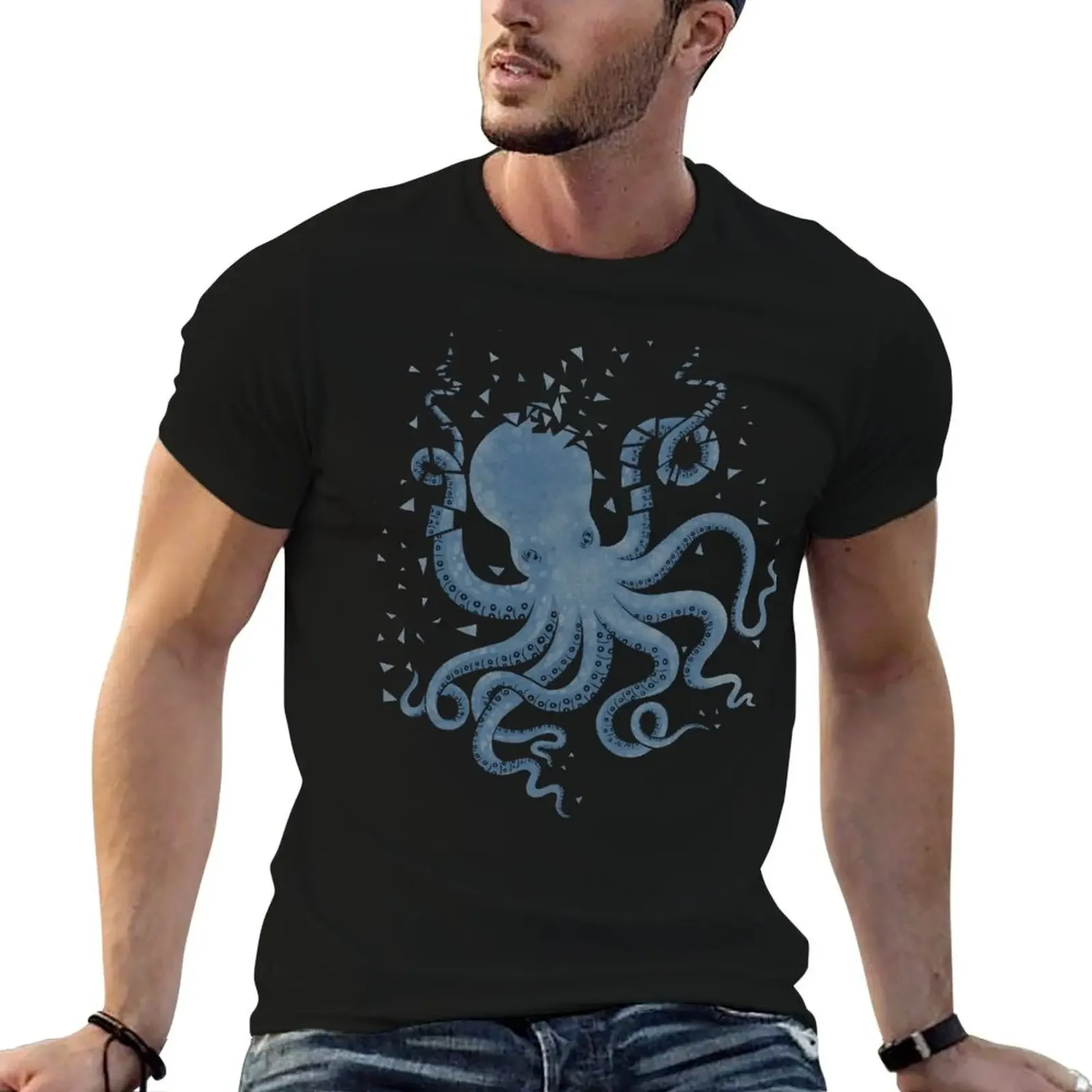 Octopus in the Deep (Blue on Pink Version) T-Shirt dla chłopca grafika t shirt t shirty dla mężczyzn bawełna