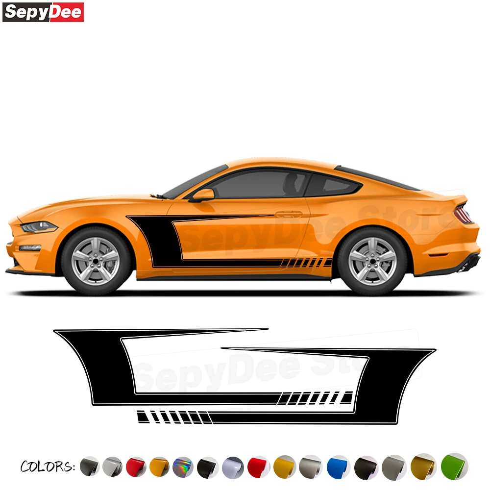 2Pcs Car Styling Door Waist Line Side Stripe Skirt Stickers Decal for Ford Mustang Coupe GT 2015- Shelby GT500 GT350 Accessories