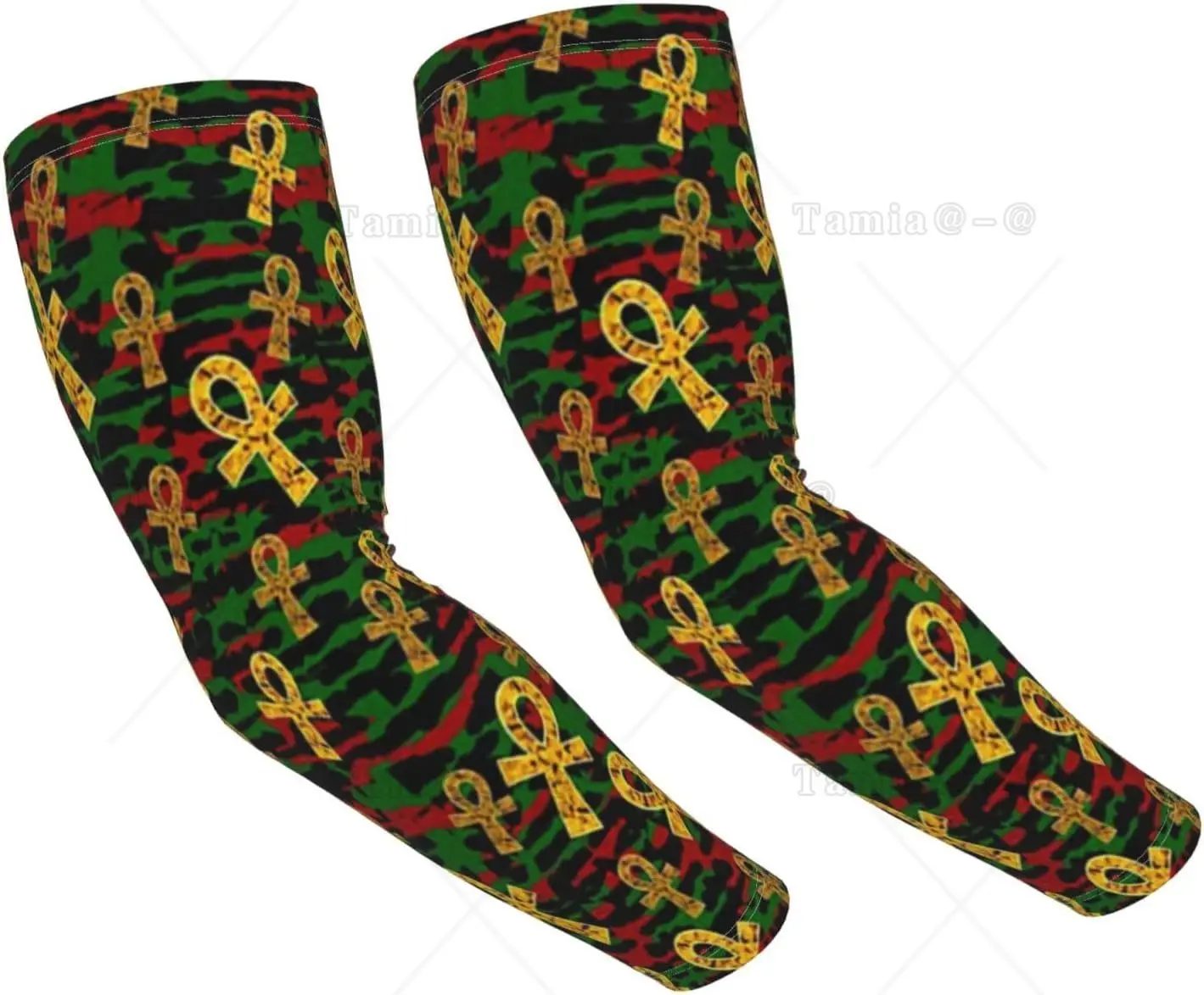 

Red And Green Ankh Egyptian Gods Symbol Arm Sleeves Uv Protection Sun Unisex Sport Ice Silk Sleeves