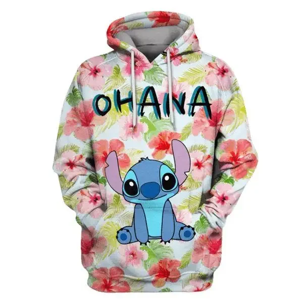 

2024 Disney Stitch Unifinz DN 3d Men and Women Hoodie Stitch Hoodie Stitch Ohana Flowers Pink Hoodie