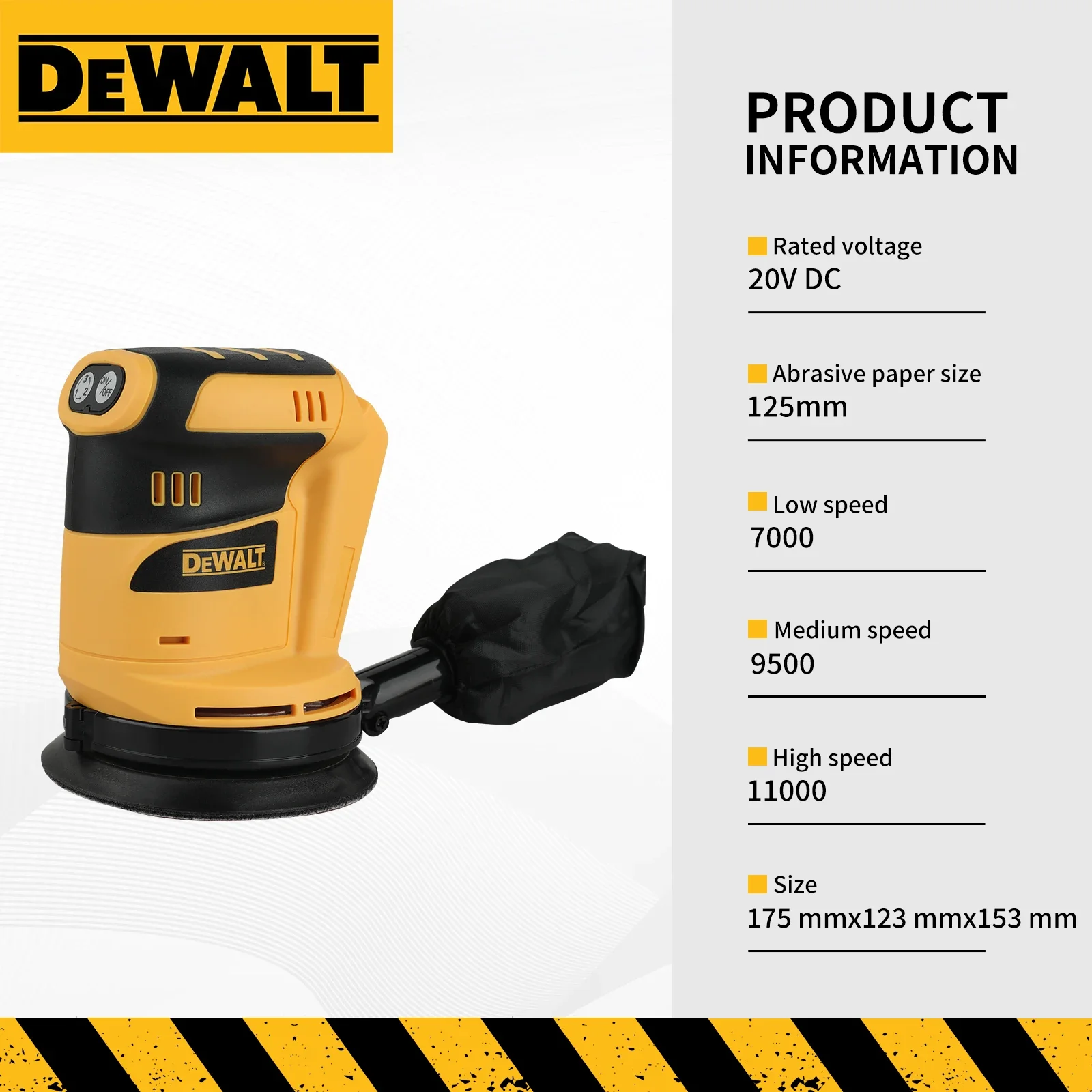 Lixadeira Orbital Aleatória Sem Fio DEWALT 20V DCW207, Lixadeira de Polimento Recarregável Sem Escovas com Detalhamento para Trabalhos em Madeira