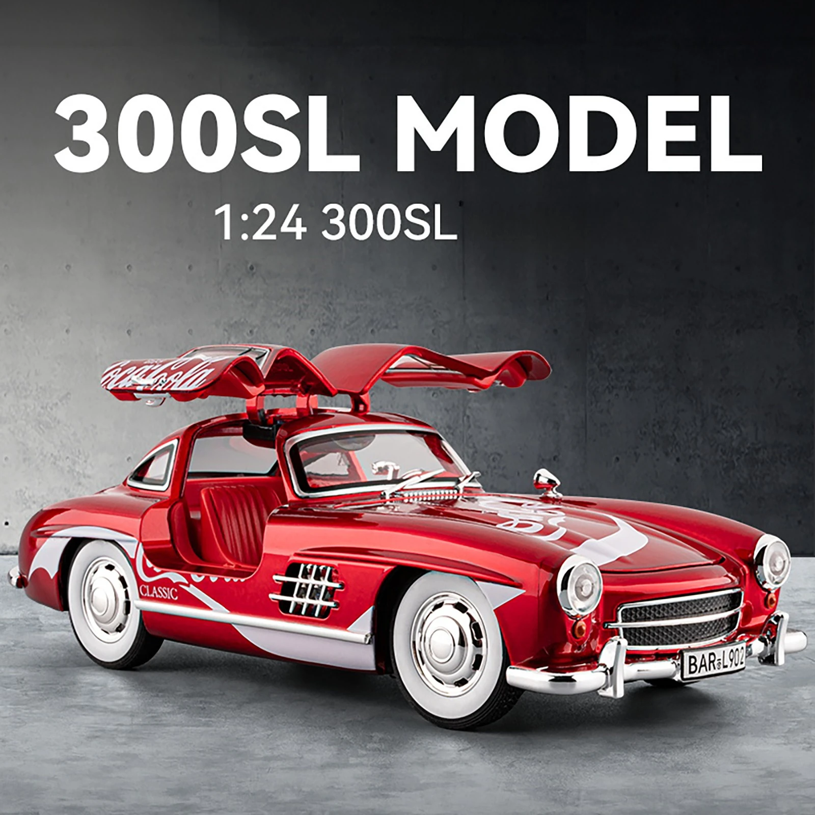 1:24 بنز 300SL كوكا كولا بيبسي كولا الكلاسيكية خمر سيارة سبيكة دييكاست نموذج سيارة الصوت والضوء التراجع جمع هواية هدية