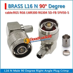 1X Pcs L16 N Male 90 Degree Right Angle Plug Crimp for RG5 RG6 LMR300 RG304 5D-FB Cable RF Coax Connector Socket Brass