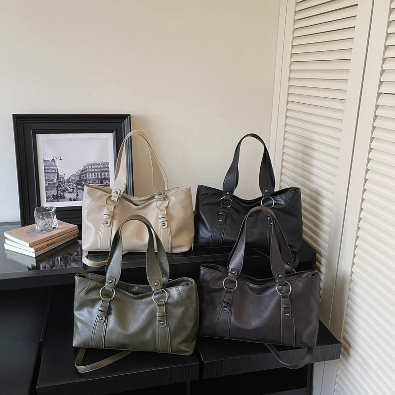 Women Vintage Soft Leather Tote Bag Large Capacity Casual Shoulder Bag Retro Hobo Handbag Commute Shopping Work Bag