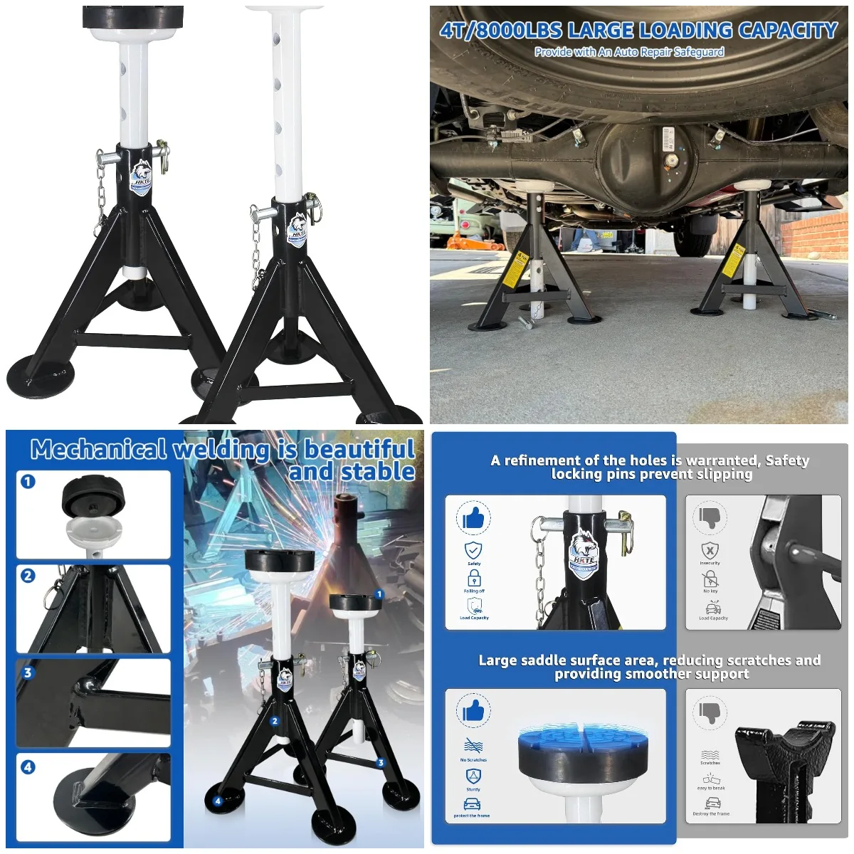 

HKTE 4-тонные сверхмощные подставки для домкратов, защитные стопорные штифты, грузоподъемность 8000 фунтов, 2 шт.